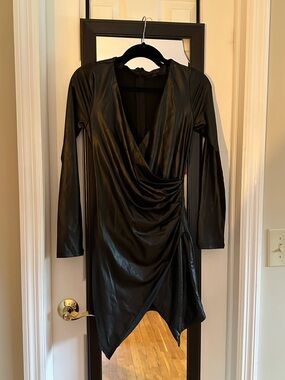 Fiestar Black Faux Leather Wrap Dress - S
